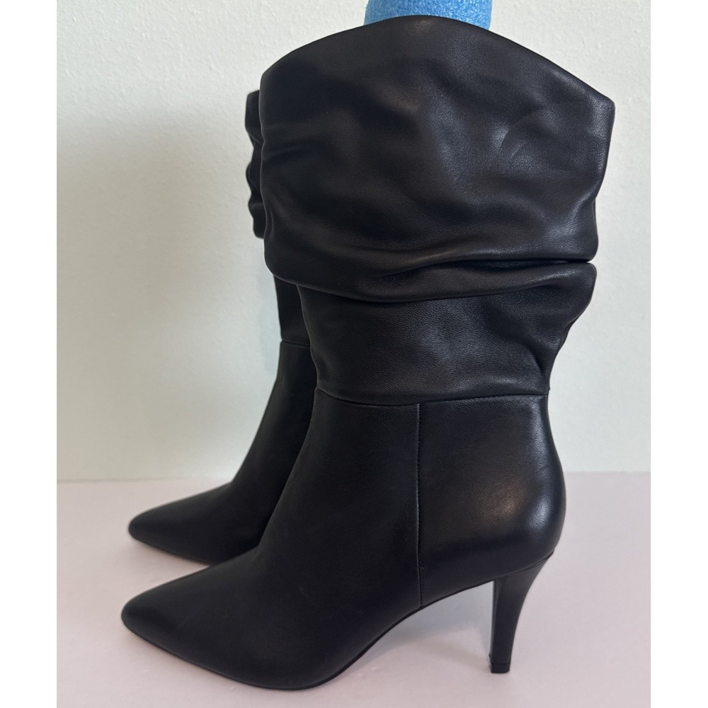 Vince Camuto Black Leather Heeled Boots‎  Slouchy Stiletto Heel Womens 8